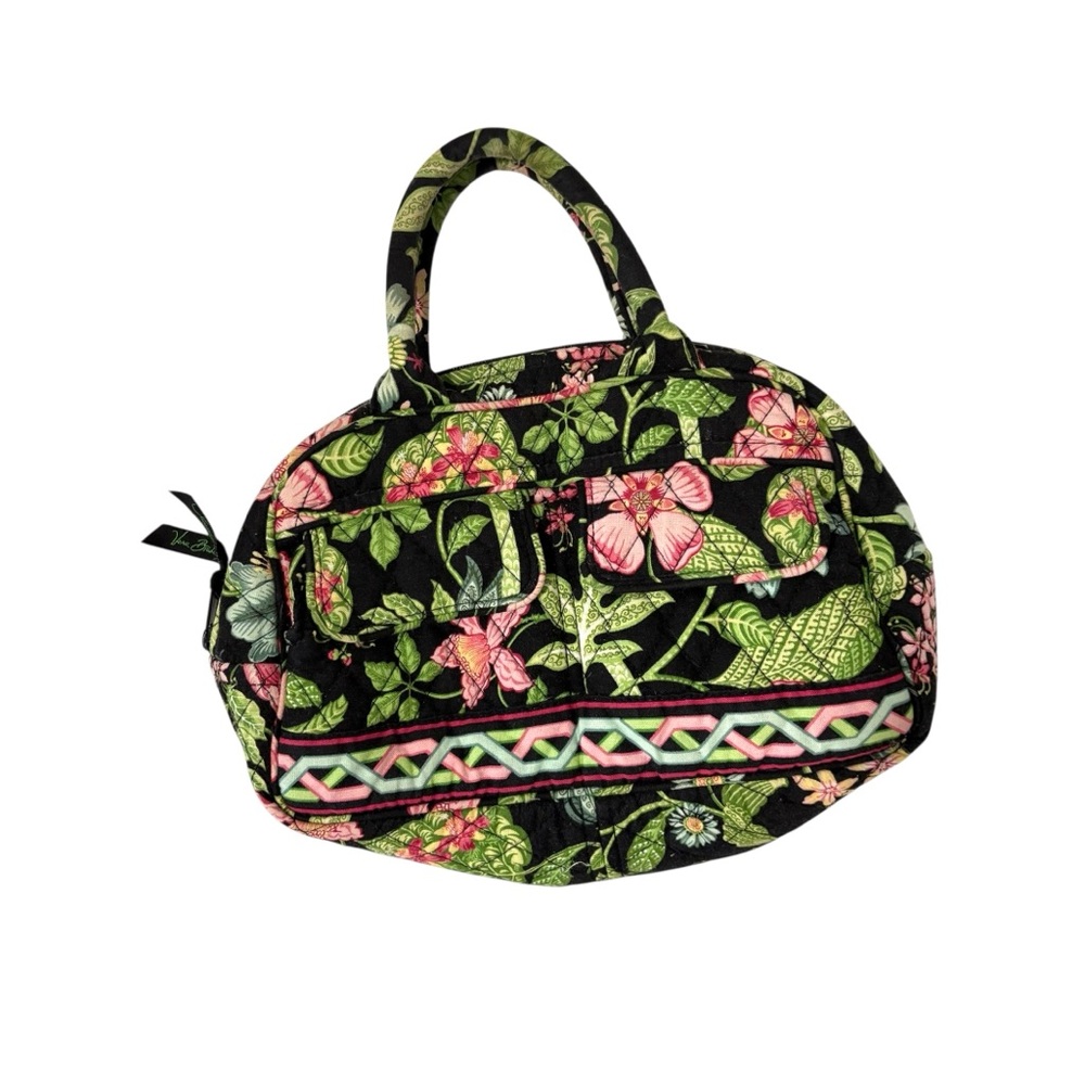 Vera Bradley Black Green Floral Lola Top Handle Satchel Bag Quilted Preppy Boho